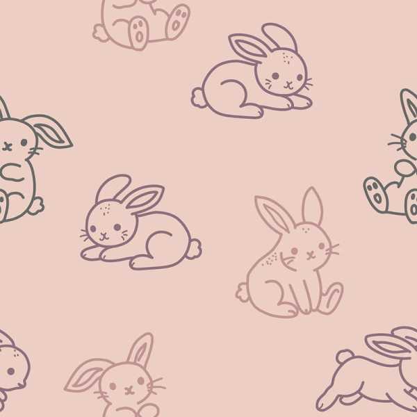 French terry fabric, printed with rabbits, light pink, 150 cm, 12 m